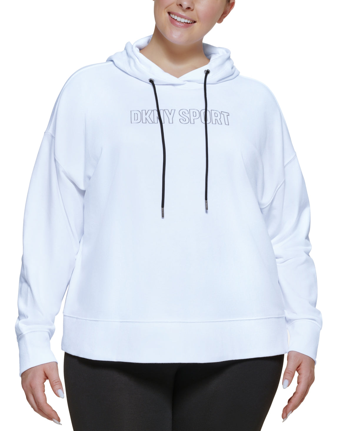 Moletom com capuz curto feminino DKNY com logotipo metálico, branco