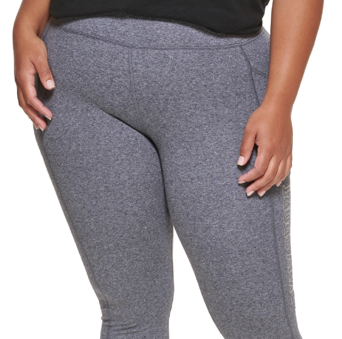 Leggings femininas DKNY com logotipo metálico 7/8, cinza, tamanho 2X