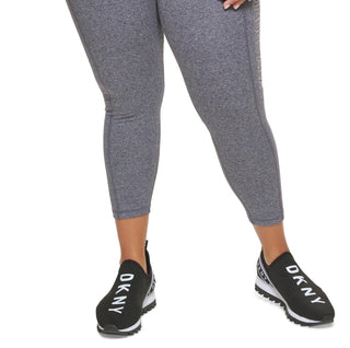 Leggings femininas DKNY com logotipo metálico 7/8, cinza, tamanho 2X