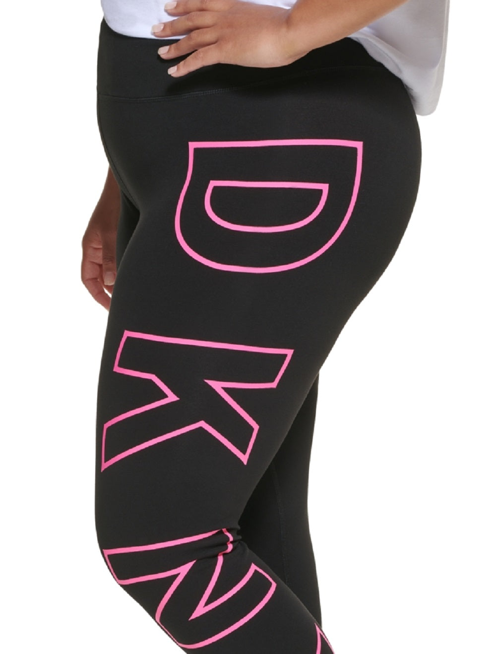 Legging feminina DKNY Sport Plus cintura alta 7/8 com logo explodido rosa tamanho 3X