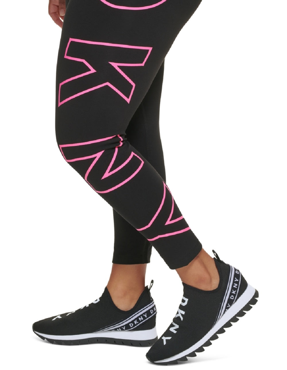 Legging feminina DKNY Sport Plus cintura alta 7/8 com logo explodido rosa tamanho 3X