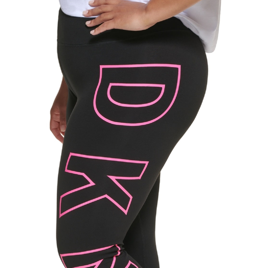 Leggings femininas DKNY de cintura alta com logotipo explodido 7/8, rosa, tamanho 2X