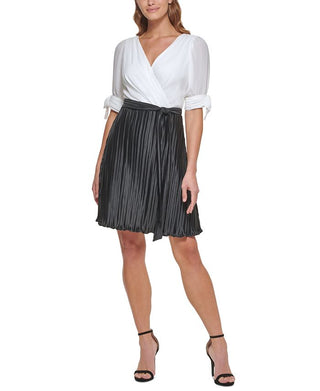 Vestido plissado com manga amarrada DKNY feminino, branco, tamanho 4