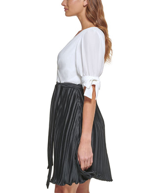 Vestido plissado com manga amarrada DKNY feminino, branco, tamanho 4