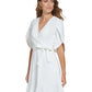 Vestido feminino DKNY com manga tulipa e decote em V, branco, tamanho 4