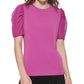 Blusa feminina DKNY com manga bufante e estampa de mídia mista, roxa, tamanho médio
