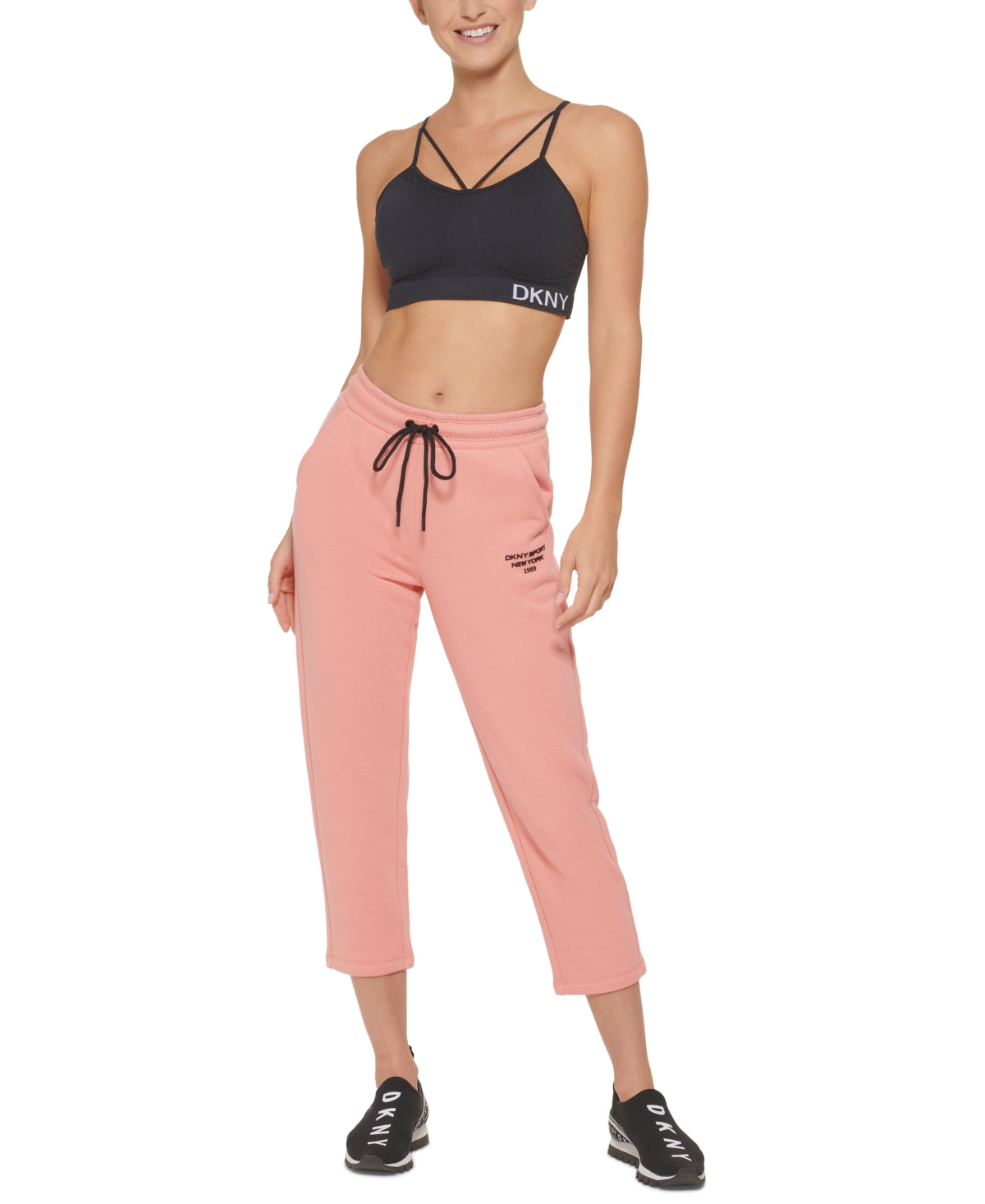 Calça de moletom DKNY Cropped Logo Feminina Rosa Tamanho GG