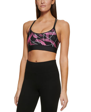 Sutiã esportivo feminino DKNY Electric Shock estampado rosa tamanho X-Large