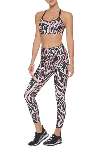 Sutiã esportivo feminino DKNY com estampa de mármore, preto