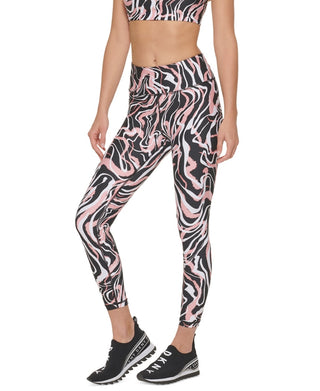 Sutiã esportivo feminino DKNY com estampa de mármore, preto