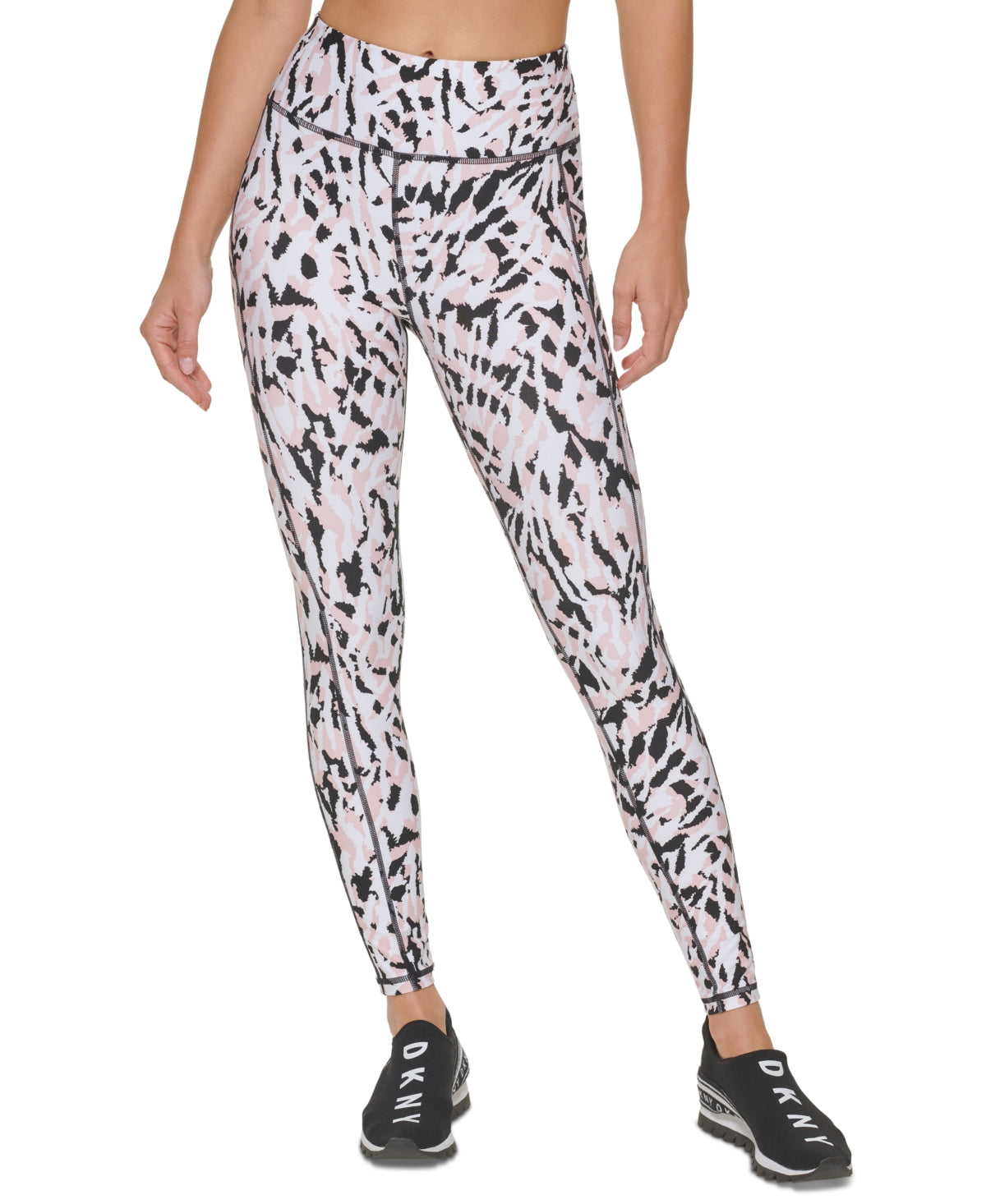 Leggings femininas DKNY com estampa de zebra gravada 7/8, rosa, tamanho médio