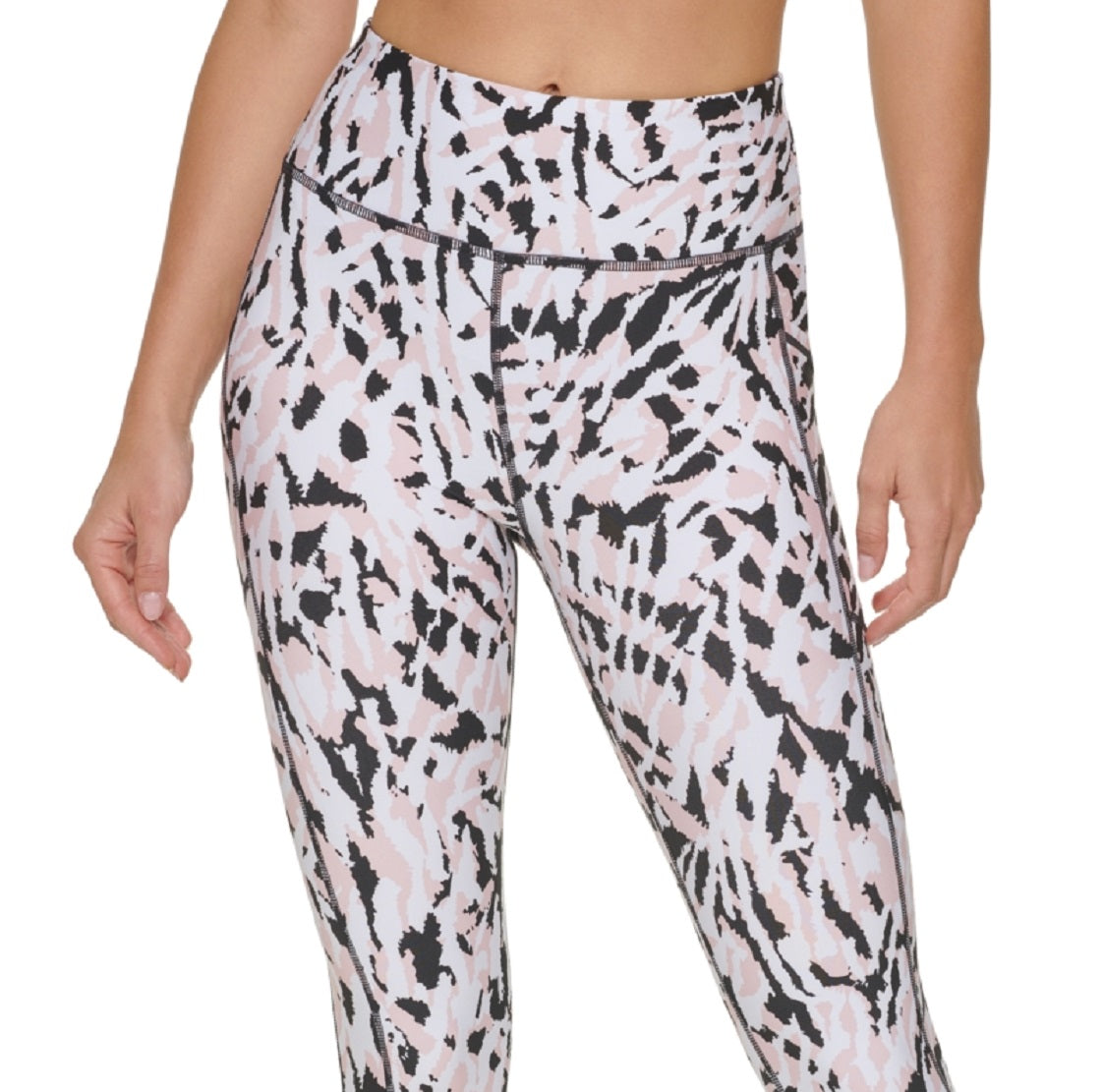 Leggings femininas DKNY com estampa de zebra gravada 7/8, rosa, tamanho médio