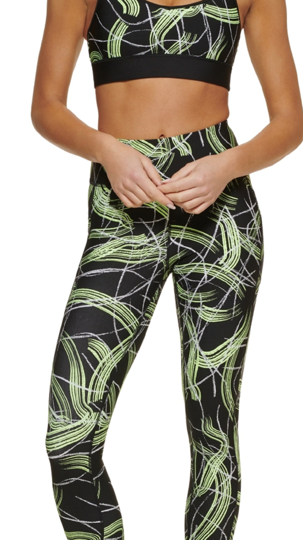 Leggings femininas DKNY Electric Shock estampadas 7/8, amarelas, tamanho X-S