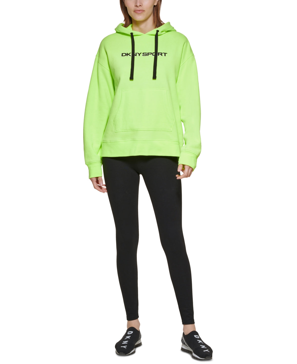 Moletom com capuz feminino DKNY com logotipo verde, tamanho extragrande