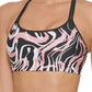 Sutiã esportivo feminino DKNY com estampa de mármore, preto