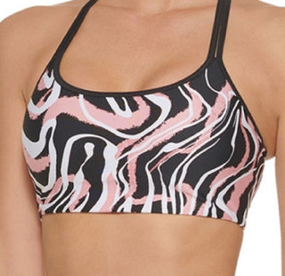Sutiã esportivo feminino DKNY com estampa de mármore, preto