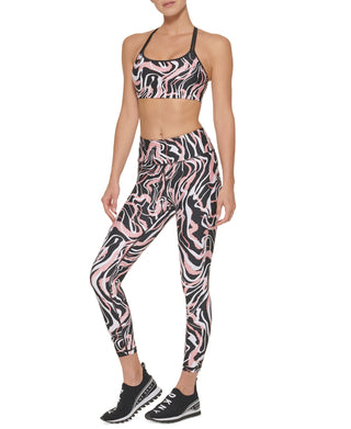 Sutiã esportivo feminino DKNY com estampa de mármore, preto