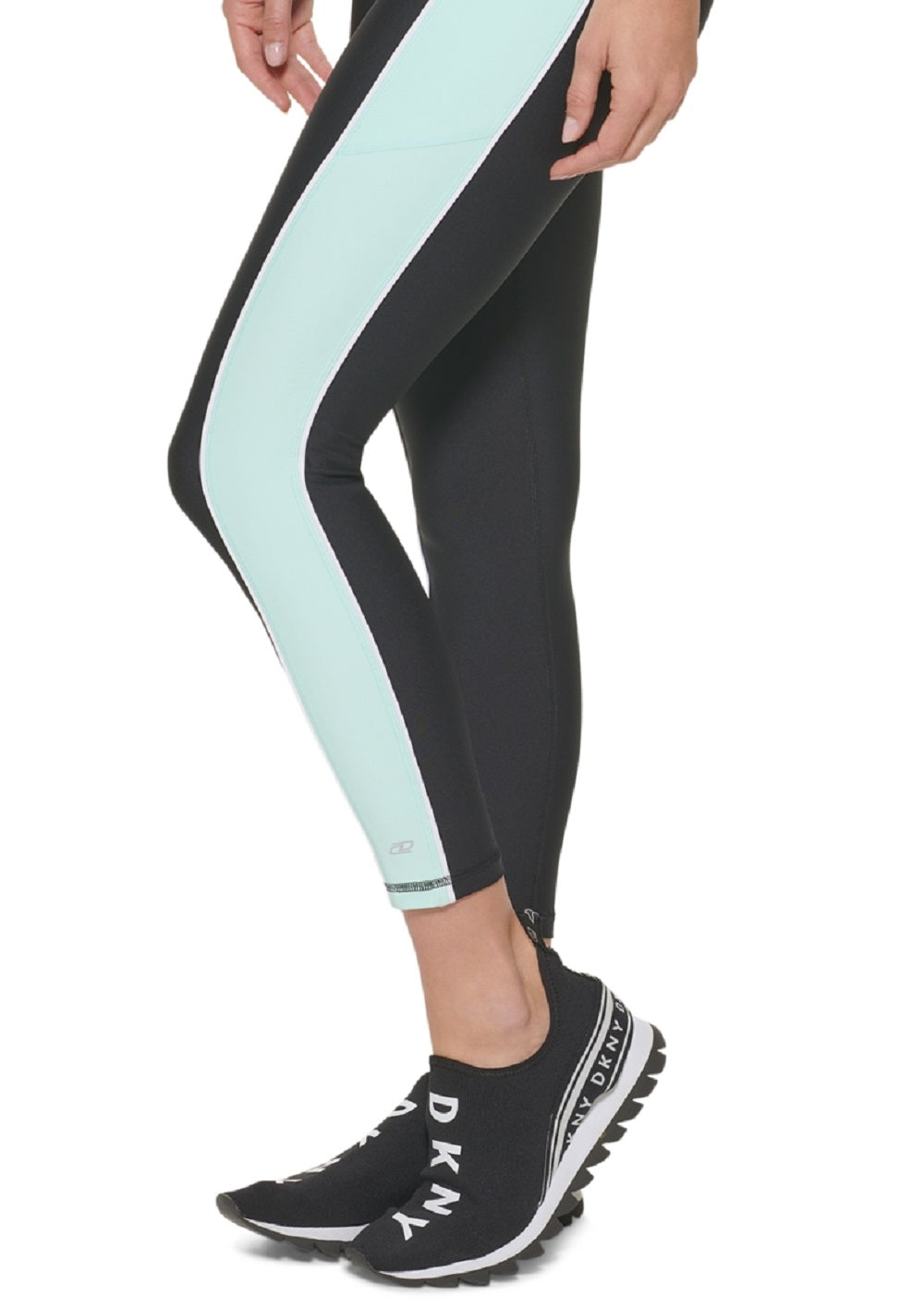 Leggings femininas DKNY com zíper frontal e blocos de cores, 7/8, azul, tamanho extragrande