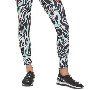 Leggings femininas DKNY com estampa de mármore 7/8, azul, tamanho grande