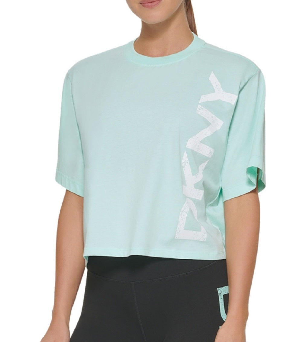 Camiseta feminina com logotipo DKNY, azul, tamanho grande