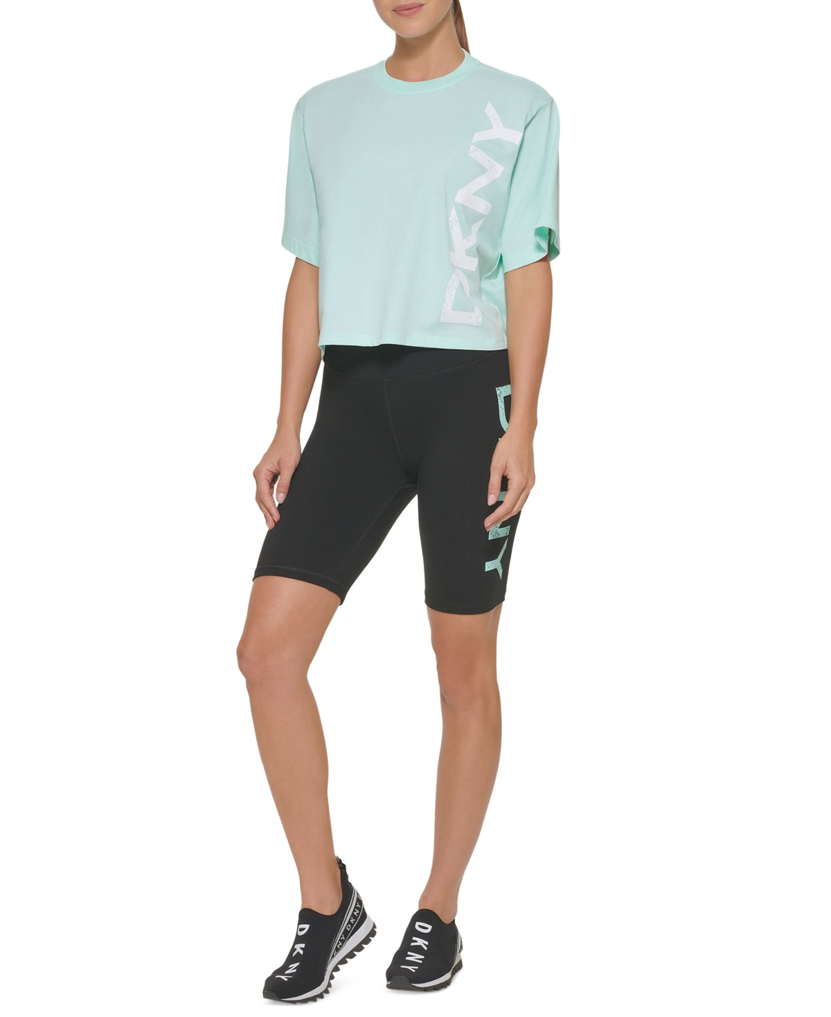 Camiseta feminina com logotipo DKNY, azul, tamanho grande