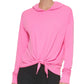 Moletom com capuz feminino DKNY Yoga com amarração frontal, rosa, tamanho grande
