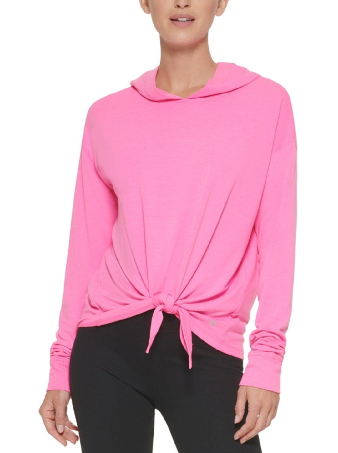 Moletom com capuz feminino DKNY Yoga com amarração frontal, rosa, tamanho grande