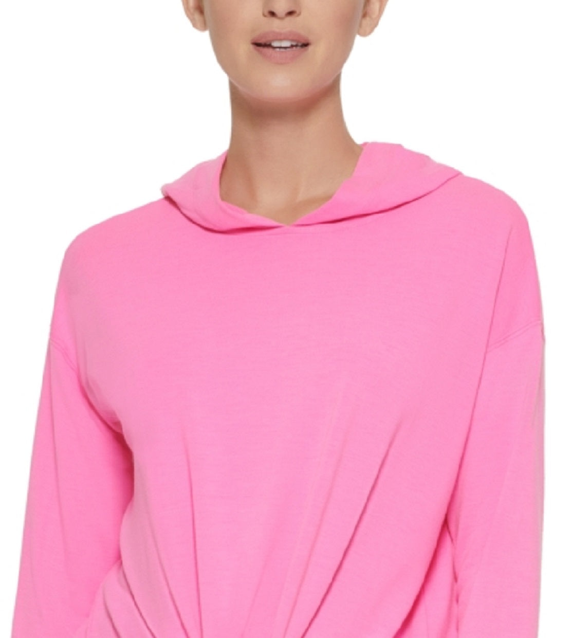 Moletom com capuz feminino DKNY Yoga com amarração frontal, rosa, tamanho grande