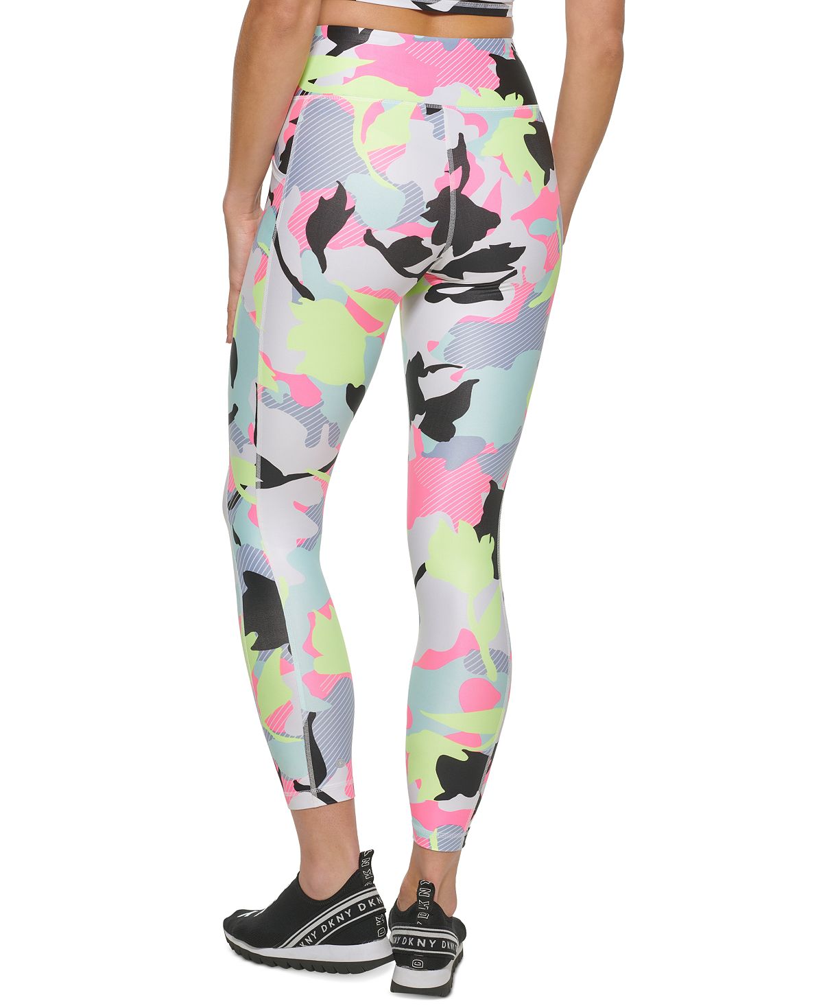 Leggings femininas DKNY camufladas com estampa floral 7/8, tamanho pequeno, azul