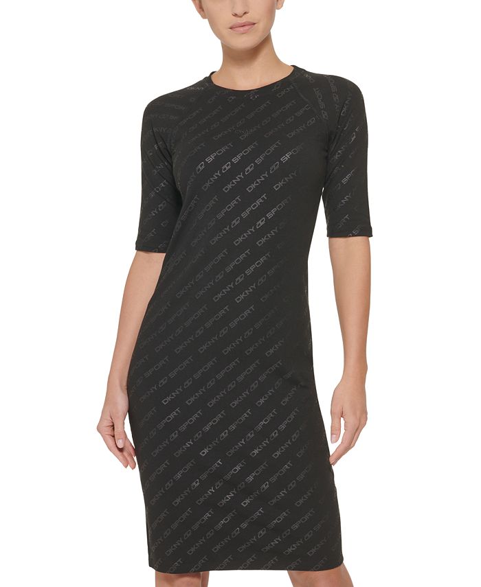 Vestido feminino DKNY com estampa de logotipo Icon, preto, tamanho X-G