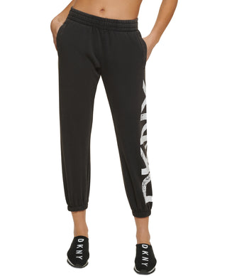 Calça de moletom feminina DKNY Logo, preta, tamanho médio