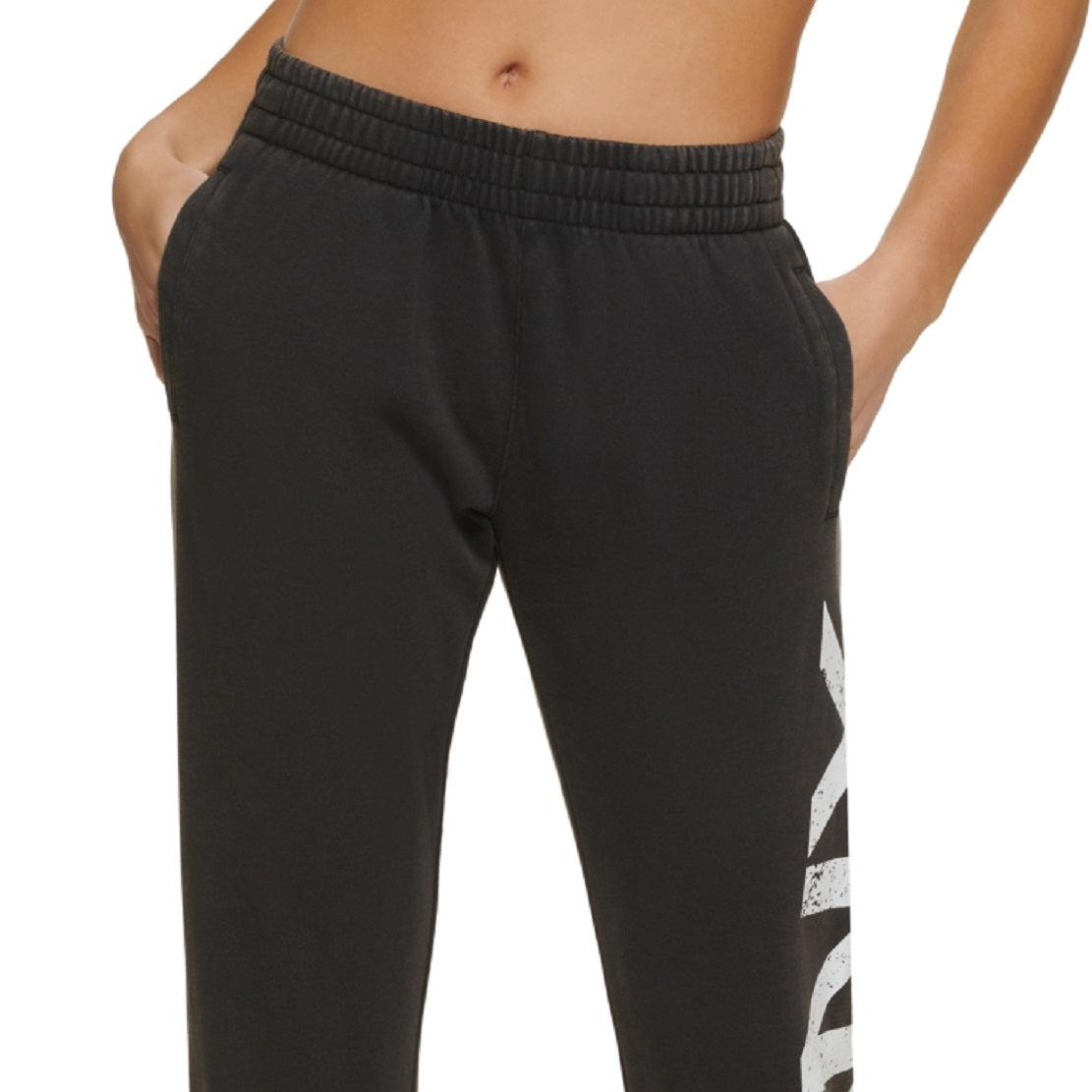 Calça de moletom feminina DKNY Logo, preta, tamanho médio