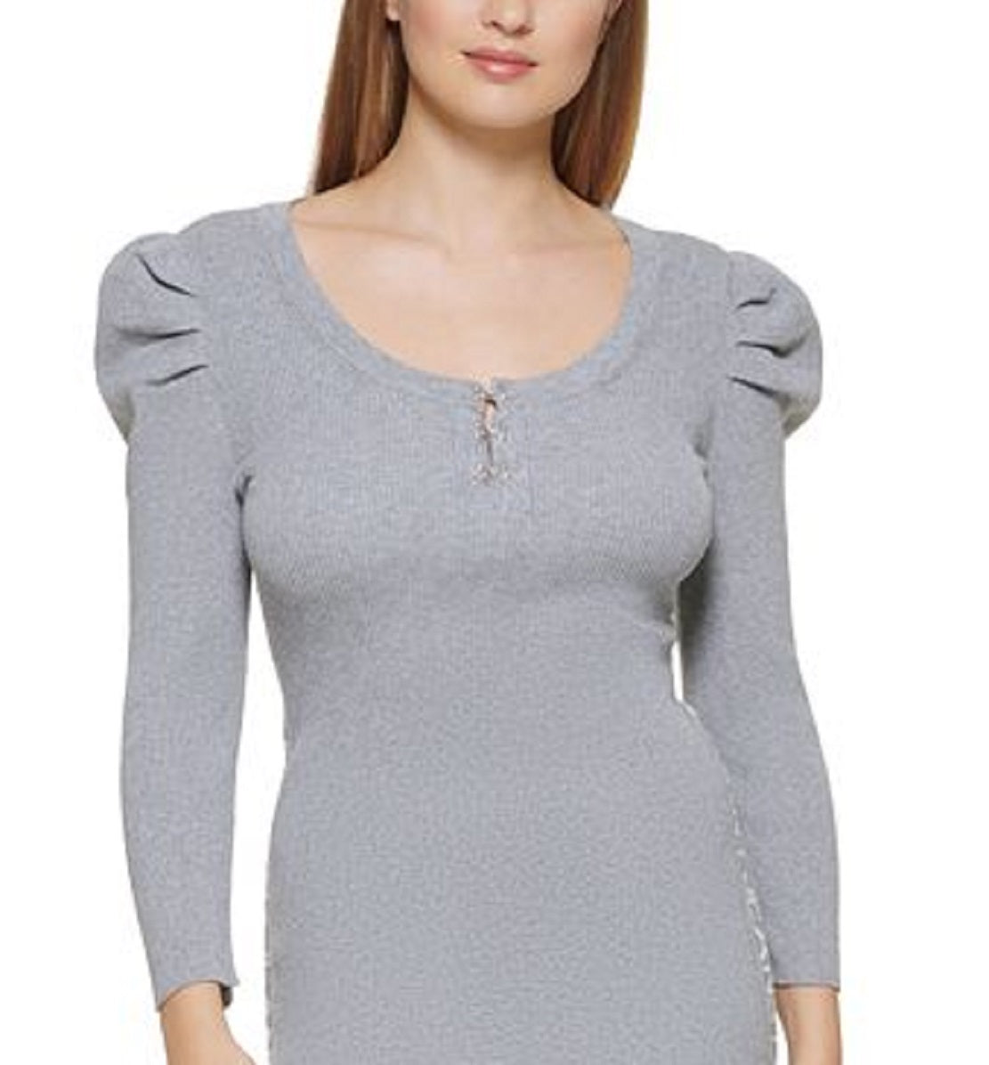 Vestido midi justo casual feminino DKNY cinza tamanho médio