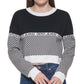 Suéter feminino DKNY com logo xadrez, preto, tamanho extragrande