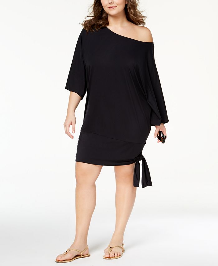 Vestido de saída de praia feminino Michael Kors com amarração lateral, preto, tamanho 2X