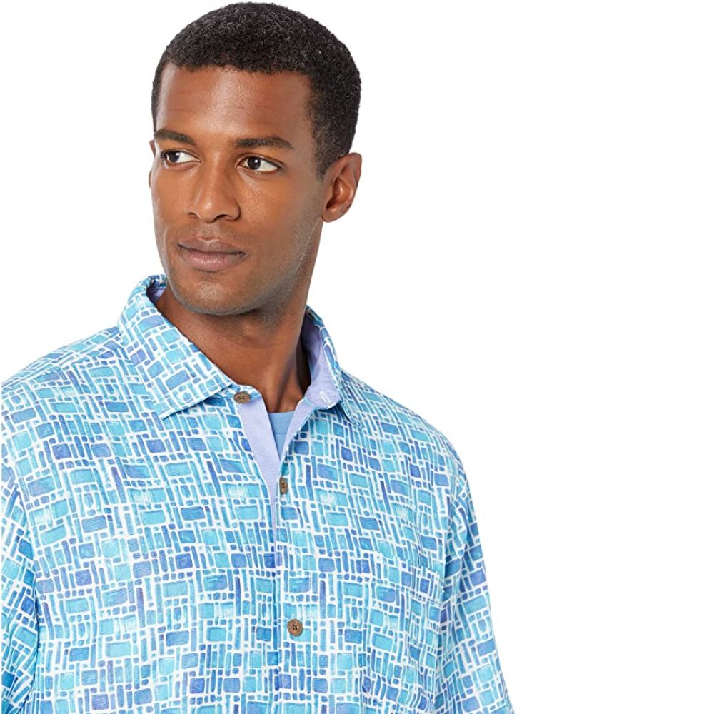 Camisa Tommy Bahama Poolside Tiles Masculina Azul Tamanho XXXL