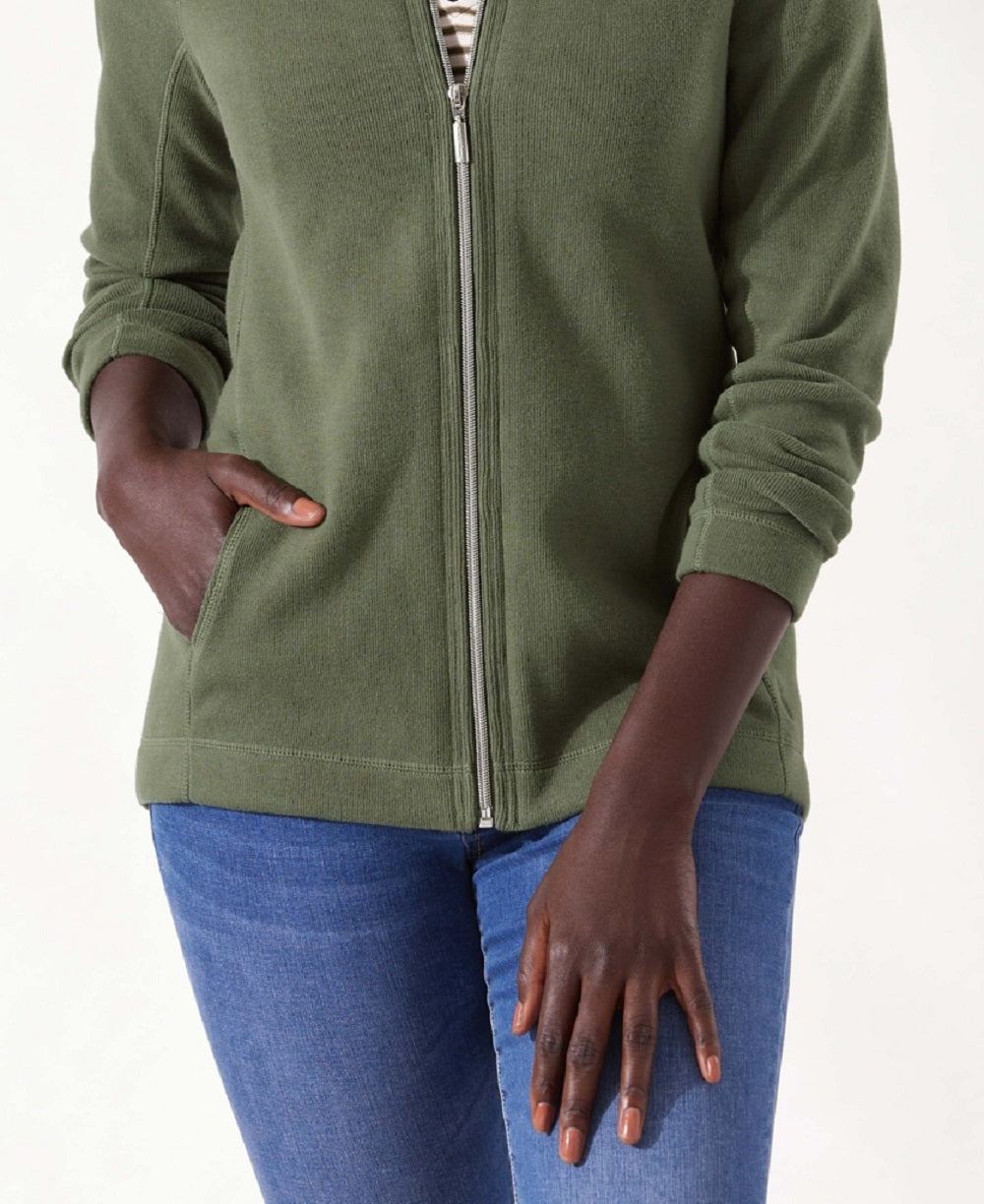 Jaqueta Tommy Bahama Feminina de Algodão Elástico com Zíper Frontal Verde Tamanho Médio