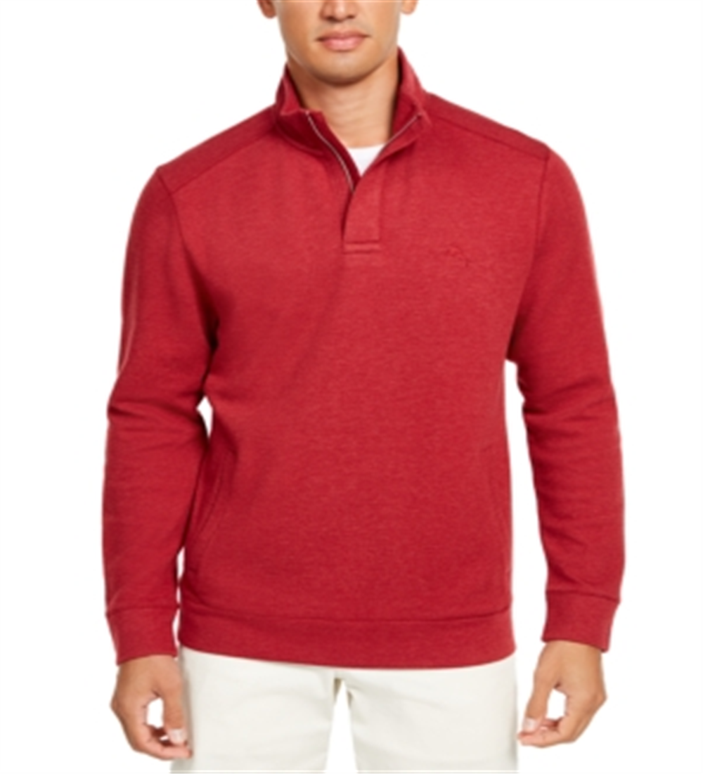 Tommy Bahama Playa Pina Port Moletom com zíper de um quarto masculino, vermelho, tamanho pequeno