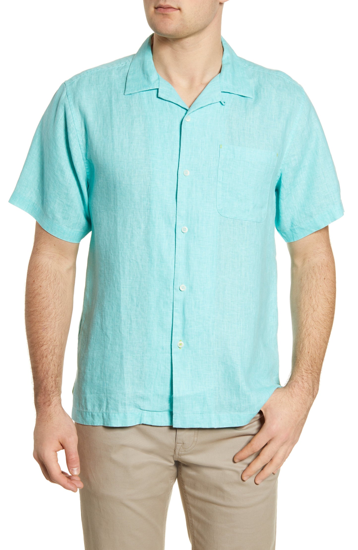 Camisa Tommy Bahama Masculina Manga Curta Sea Glass Camp Azul Tamanho X-G