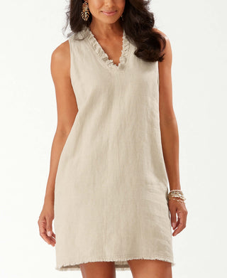 Vestido feminino Tommy Bahama Two Palms com babados e decote em V, linha A, marrom, tamanho médio