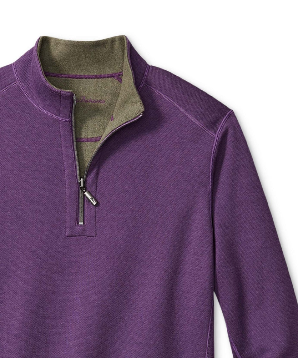 Camisa Tommy Bahama Masculina com Zíper de 1/4 e Manga Curta, Roxa, Tamanho X-G