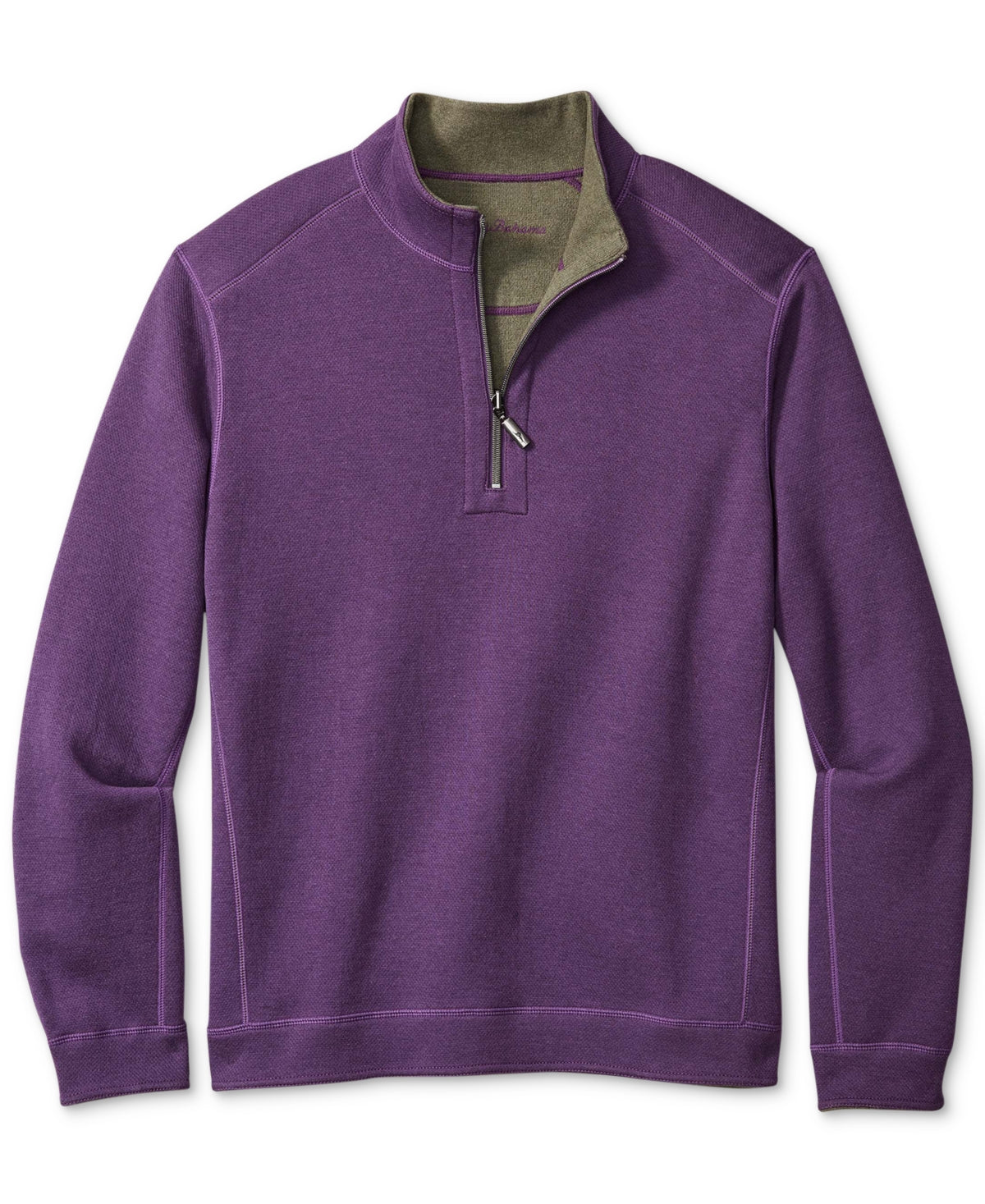 Camisa Tommy Bahama Masculina com Zíper de 1/4 e Manga Curta, Roxa, Tamanho X-G