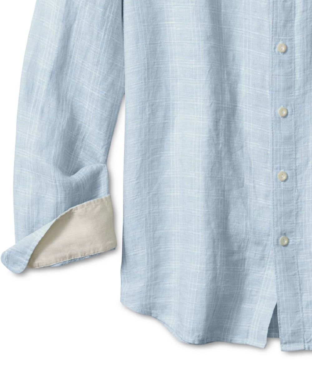 Camisa xadrez de linho Tommy Bahama Ventana masculina, azul, tamanho médio