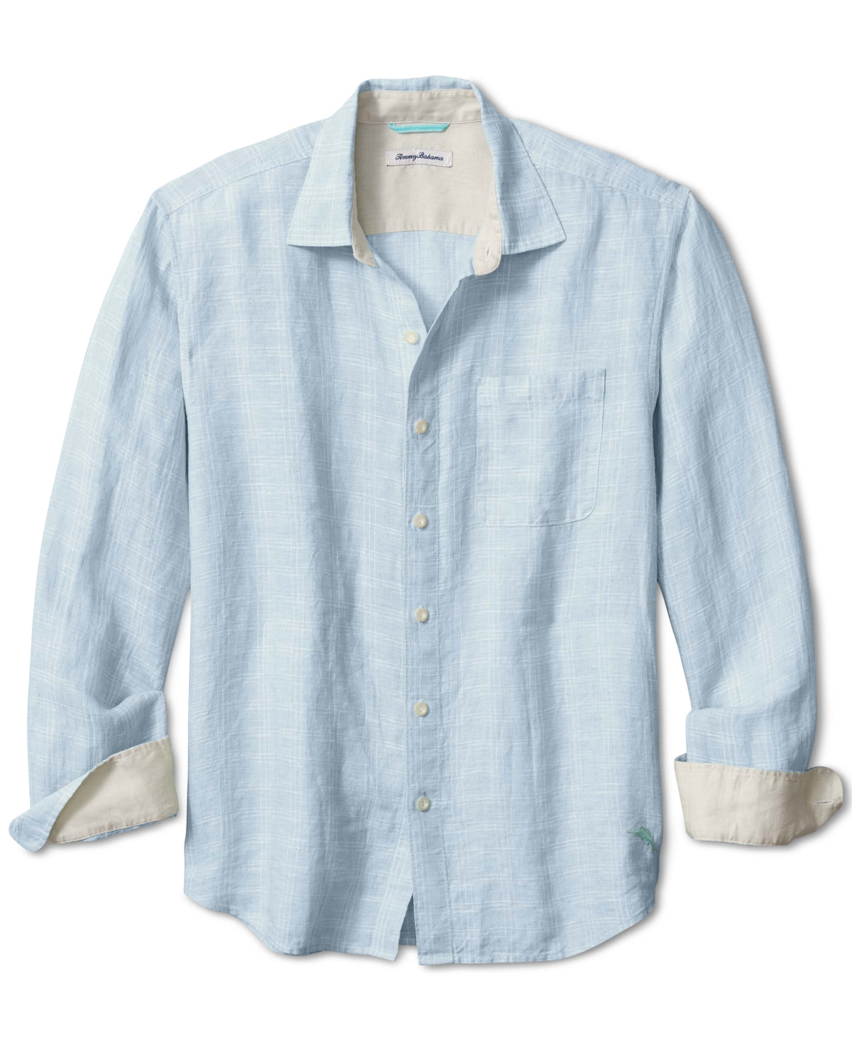Camisa xadrez de linho Tommy Bahama Ventana masculina, azul, tamanho médio
