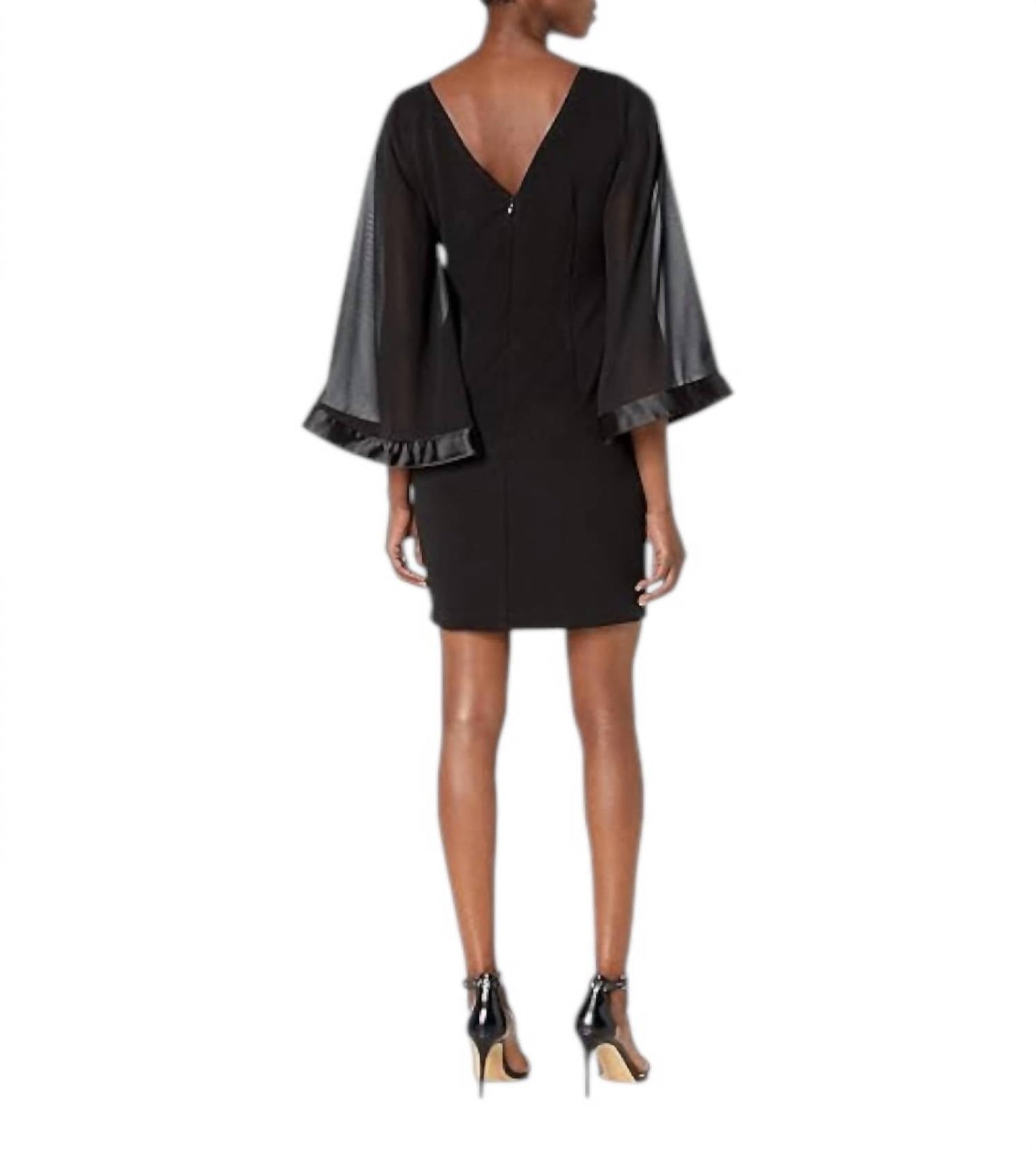 Adrianna Papell - Long Sleeve Zipper Back Solid Ottoman Chiffon Dress - Plus