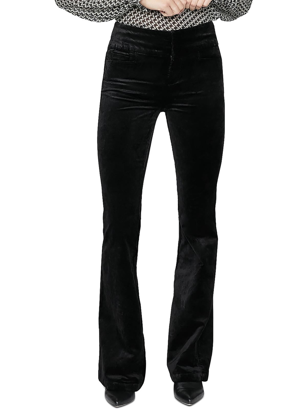 Calça flare de veludo PAIGE Lou Lou, cintura alta, preta, tamanho 25