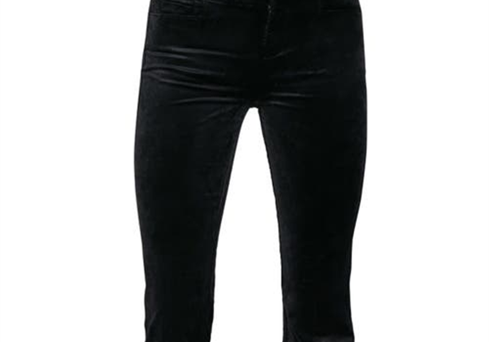 Calça flare de veludo PAIGE Lou Lou, cintura alta, preta, tamanho 25