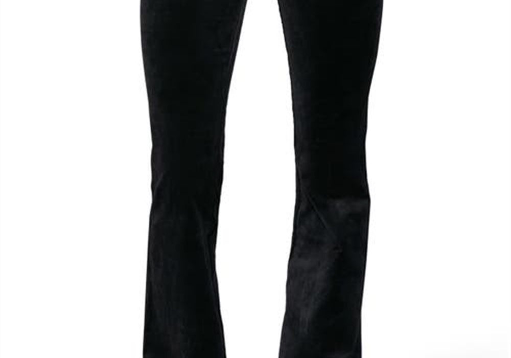 Calça flare de veludo PAIGE Lou Lou, cintura alta, preta, tamanho 25