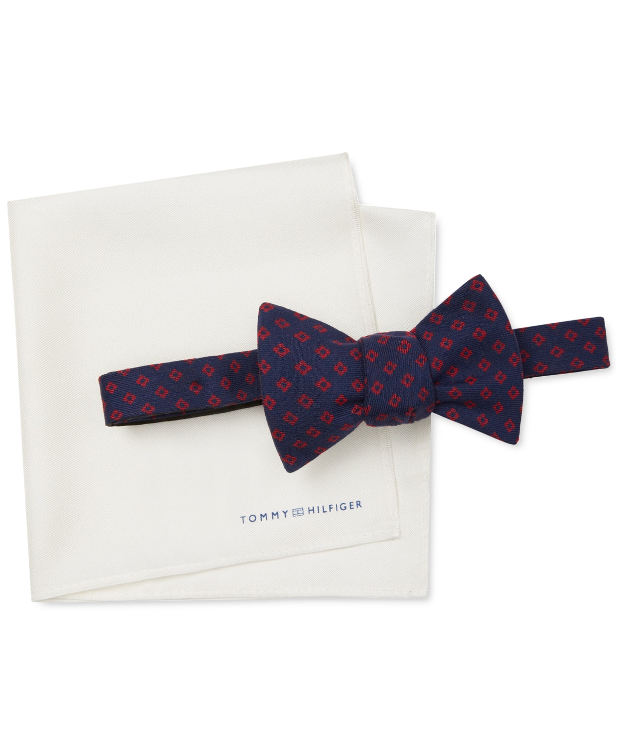 Conjunto de gravata borboleta pré-amarrada e lenço de bolso liso masculino Tommy Hilfiger, tamanho regular, vermelho
