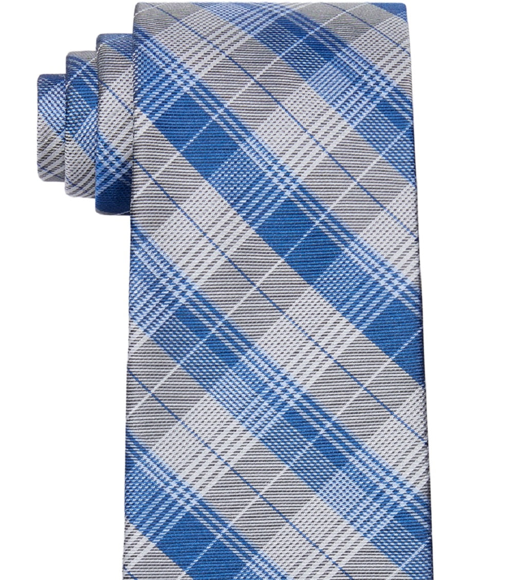 Gravata Calvin Klein Masculina Modern Glen Plaid Azul Tamanho Regular